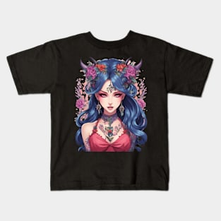 Gothic Whispers Mysterious Emo Goth Anime Girl Kids T-Shirt